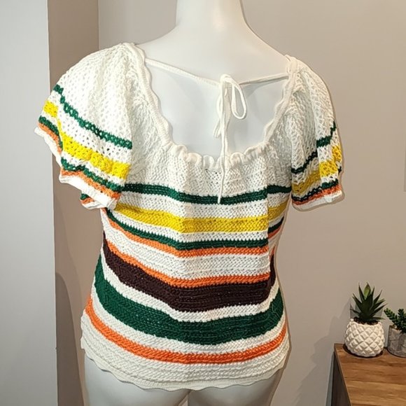 Torrid - Pullover Square Neck Flutter Sleeve Sweater in White with Multi Stripes - Picture 5 of 13